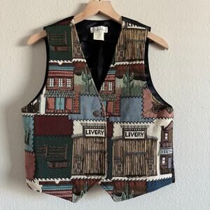 Vintage Rafaella Western Tapestry Vest - Medium - Desert Stable Retro Wild West